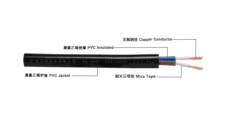NH-RVV耐火型300/500V铜芯聚氯乙烯绝缘聚氯乙烯护套软电缆